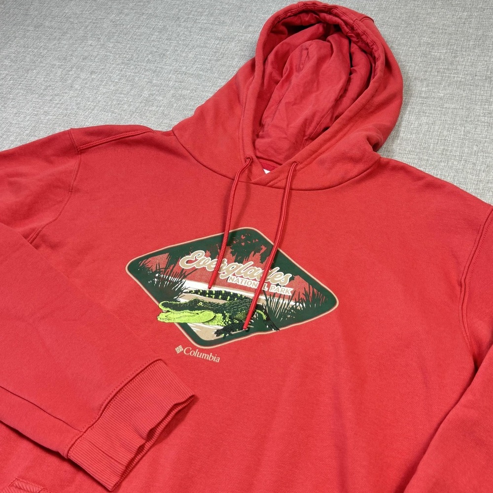 Columbia Hoodie Sweatshirt Mens XL Red Pullover Fleece Everglades Graphic